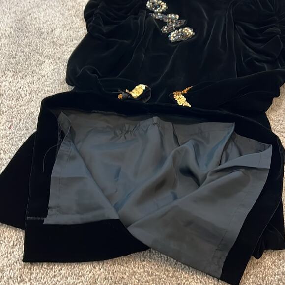 Beautiful Vintage GENET VIVIEN Black‎ Velvet Dress S Cocktail Sexy Sequined Gold - Picture 14 of 16